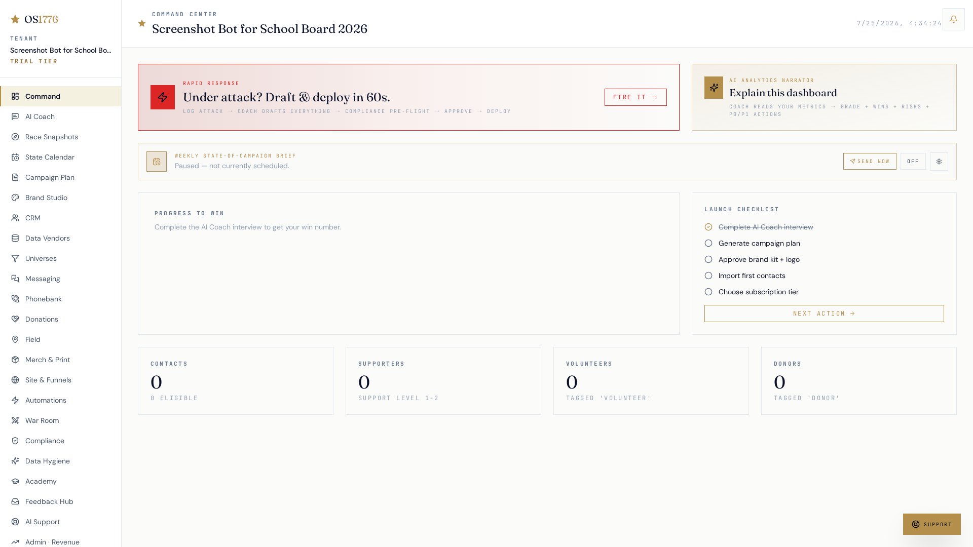OS1776 Command Dashboard — win-number progress + morning stack